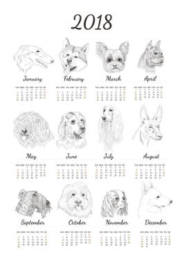 Köpek çizimler ile takvim.