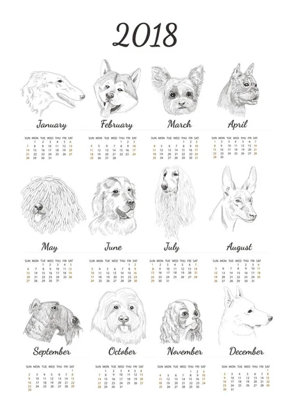 Kalender met hond schetsen. — Stockvector