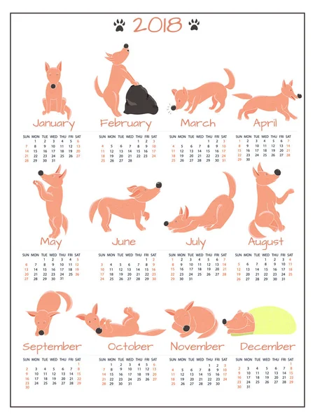 Kalendarz kreskówka PET w różnych pozach. — Wektor stockowy