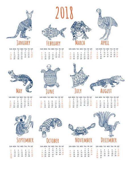 Календар з австралійськими тваринами . — стоковий вектор