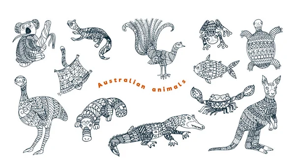 Tribal australian animal vector set. Royalty Free Stock Vectors