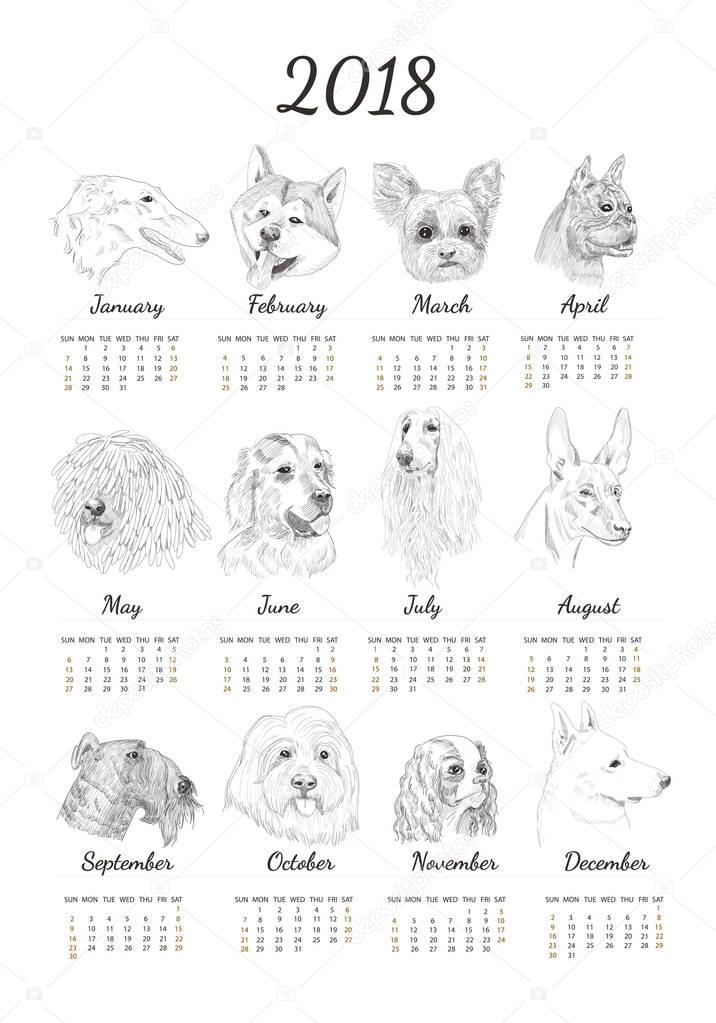 Calendar with dog sketches.