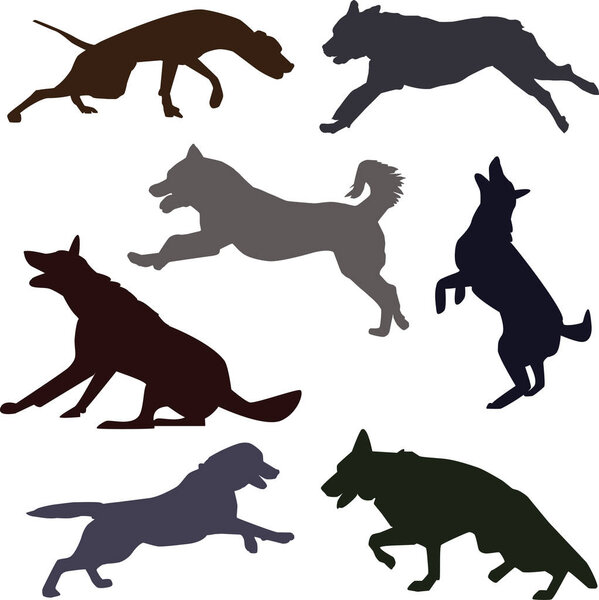 Silhouettes of different dog breeds. 