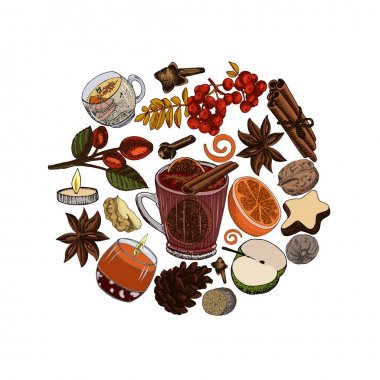 Beyaz arka plan üzerinde izole mulled şarap malzemeler.