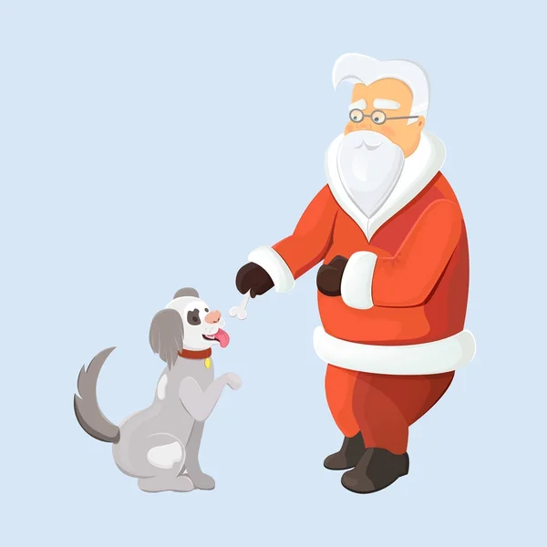 Santa Claus hrát se psem. — Stockový vektor