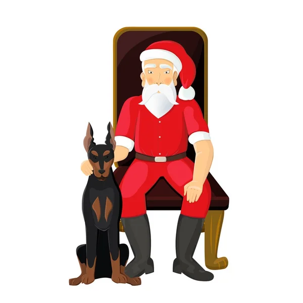 Père Noël avec chien sur fond blanc . — Image vectorielle