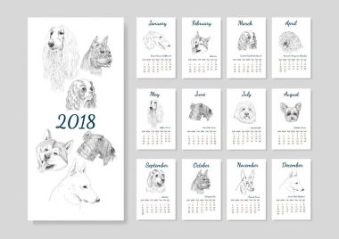 Takvim için farklı köpek doğurmak ve isimleri ile 2018.