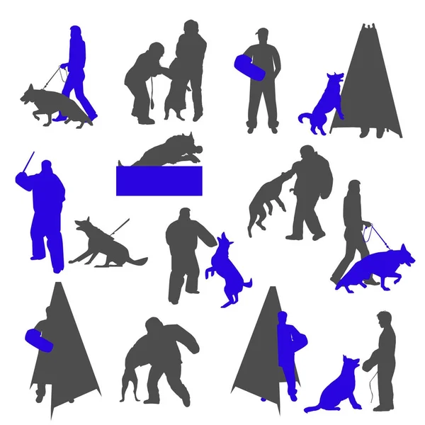 Köpek spor ve beyaz arka plan üzerinde izole siluetleri eğitim.