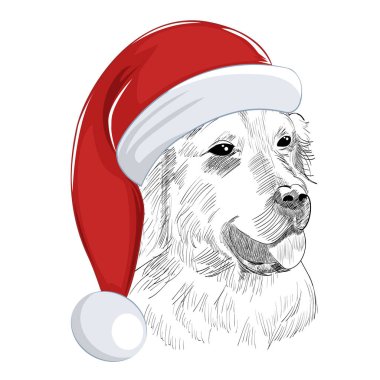Golden Retriever köpek Noel şapka giyer.