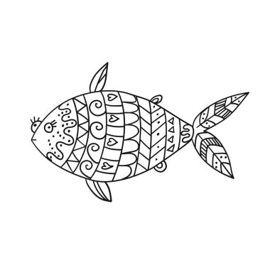 Beyaz arka plan üzerinde izole stilize balık. 