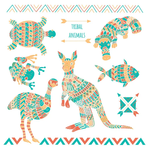 Set of cute australian animals as kangaroo, duckbill, emu bird, Royalty Free Stock Illustrations