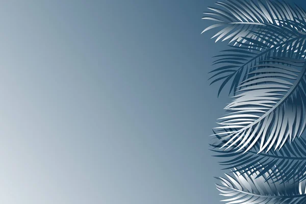热带棕榈叶背 灰蓝色雨林背景 — 图库矢量图片