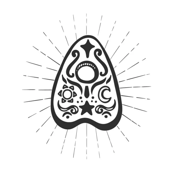 Ouija işaretçisi beyaz arkaplanda izole edilmiş. Pagan, okült büyü, cadılar bayramı veya büyücülük teması.