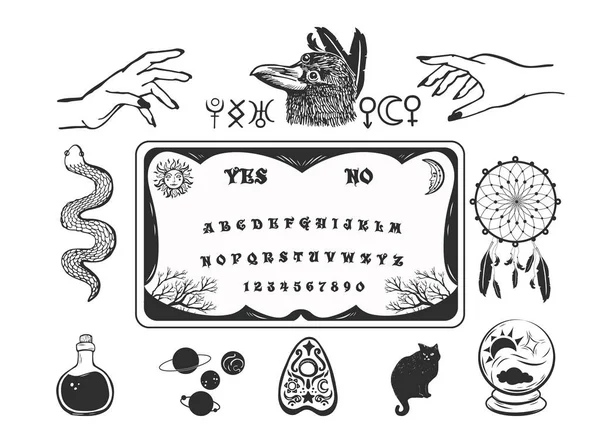 Zbiór Elementów Okultystycznych Symboli Elementy Pogańskie Magiczne Halloween Lub Motyw — Wektor stockowy