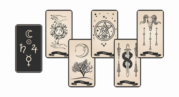 Kolekcja Kart Tarota Dla Wróżenia Karta Tarot Symbolami Wektor Ilustracji — Wektor stockowy