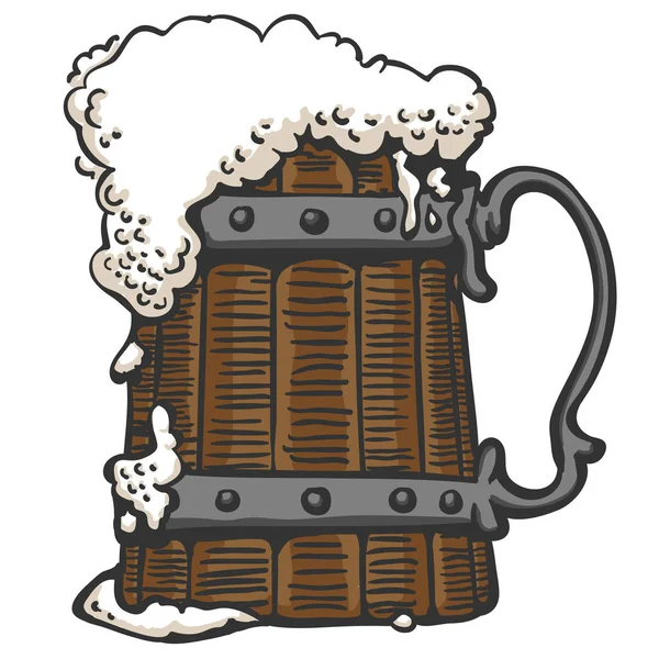 Cerveza espumosa en una taza — Vector de stock