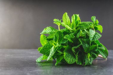 Gri bir arka plan üzerinde sicim ile a demet-in nane bağlı