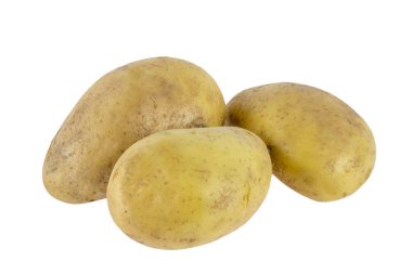 Beyaz arka planda izole edilmiş yeni patates. Yakın plan.