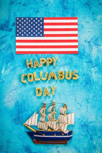 Feliz texto del Día de Colón. Concepto de las vacaciones en los Estados Unidos. El descubridor de América. Estados de vacaciones . — Foto de Stock