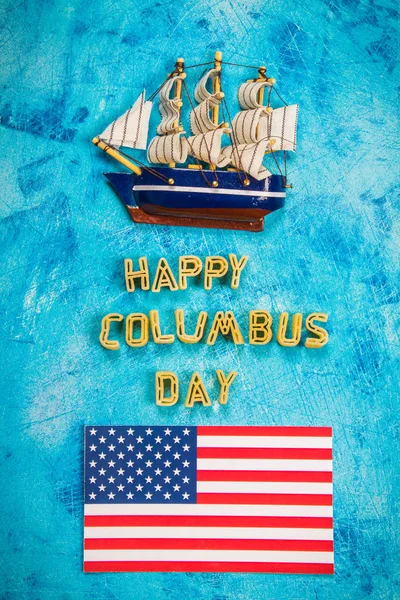 Ευτυχισμένος ημέρα του Κολόμβου κείμενο. Έννοια των ΗΠΑ διακοπών. Ο ανακαληπτής Αμερική. Διακοπές μελών. — Φωτογραφία Αρχείου