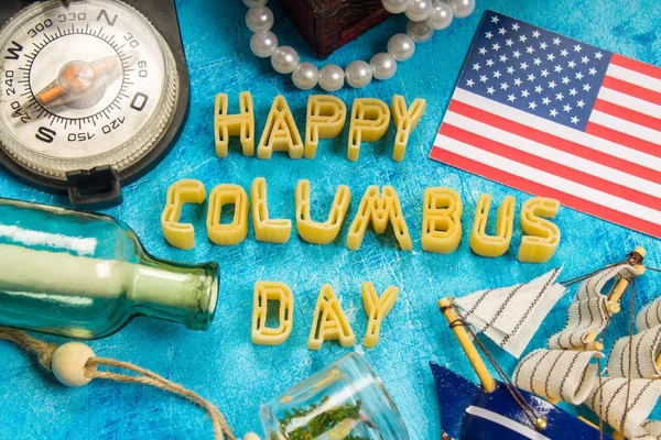 Ευτυχισμένος ημέρα του Κολόμβου κείμενο. Έννοια των ΗΠΑ διακοπών. Ο ανακαληπτής Αμερική. Διακοπές μελών. — Φωτογραφία Αρχείου