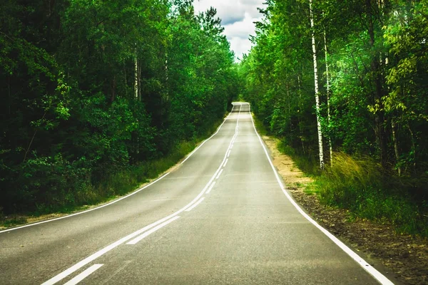 Estrada para a distância entre a floresta — Fotografia de Stock