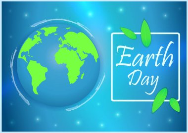 Dünya günü. Vektör çizim kelime, gezegenler ve yeşil yaprakları ile.