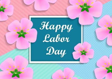 Vektör çizim ile metin - doğum günün kutlu olsun. Tatil. Pastel renkli bir arka plan üzerinde pembe çiçekli çerçeve.