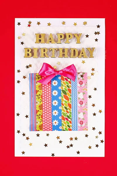 DIY card Happy birthday. Gift on a postcard scotch — Stock Photo, Image