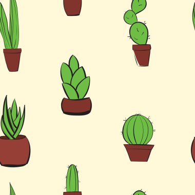 Elle çizilmiş kaktüs renkli arka plan deseni