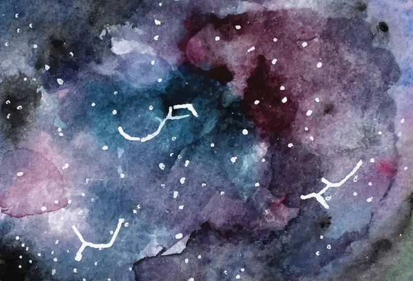 Textura espaço aquarela com estrelas brilhantes. Céu estrelado da noite. Ilustração vetorial. fundo aquarela —  Vetores de Stock