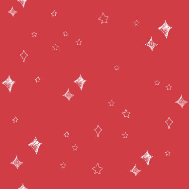 Elle çizilmiş yıldız ve chrismas ağaç kümesi. Retro vintage tarzı. Sorunsuz arka plan. Chrismas desen kırmızı zemin üzerine.