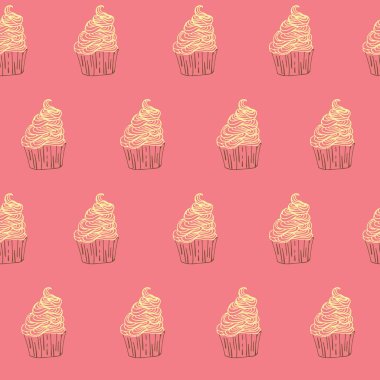 Cupcakes tatlılar sorunsuz doodle vektör desen elle çizilmiş