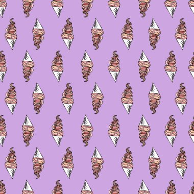 Bükülmüş Dondurma külahı. Stilize seamless modeli. Vektör çizim. Şekerli tatlı arka plan