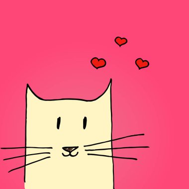 Parlak Sevgililer gün illüstrasyon. Kedi aşık. Vektör el çizilen illüstrasyon