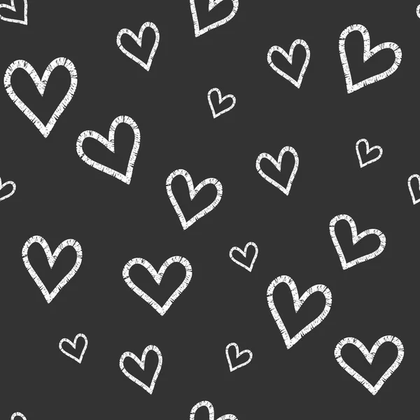 Grunge vector patrón sin costura con corazones pintados a mano. fondo en colores blanco y negro — Archivo Imágenes Vectoriales