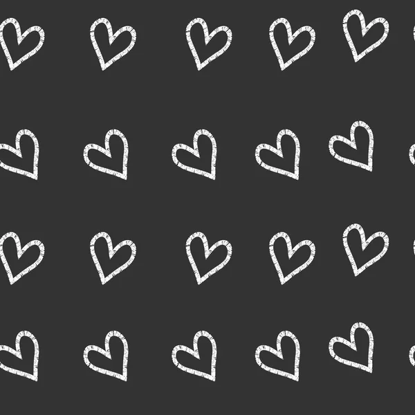 Grunge vector patrón sin costura con corazones pintados a mano. fondo en colores blanco y negro — Vector de stock