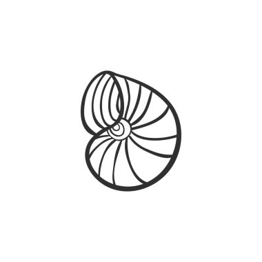 Beyaz izole deniz kabuğu. Vektör çizim. Restoran Menü kartı, Bilet, marka, logo etiket için Beach kavram. Siyah ve beyaz