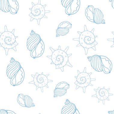 Vektör seamless modeli el ile deniz kabuklarını çizilmiş. Güzel deniz tasarım öğeleri, baskılar ve desenler için mükemmel.