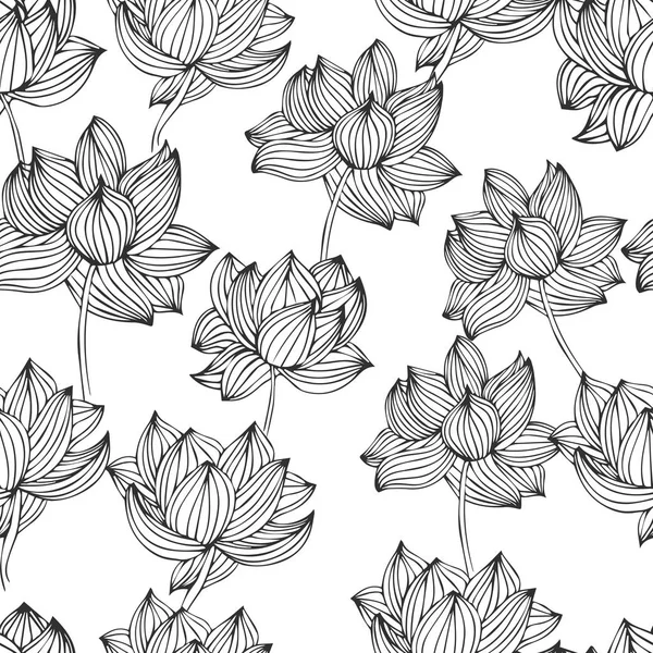 Tinta en blanco y negro dibujado a mano rosas en vector. Patrón de flores sin costura — Archivo Imágenes Vectoriales