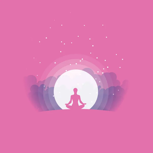 Kız siluet yapıyor Yoga meditasyon şafakta. Lotus poz. Vektör çizim