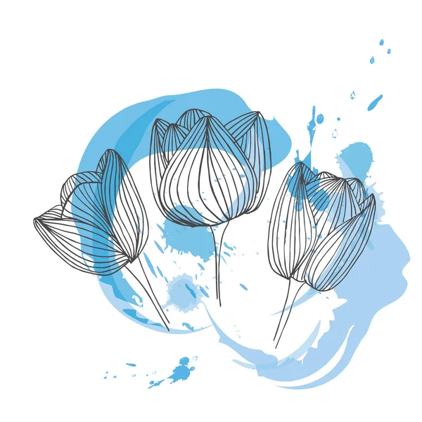 Ręcznie rysowane tulipany wektor z akwarela zachlapanie, streszczenie tekstury i naturę motywy kwiatowe w pastelowych kolorach na białym tle. — Wektor stockowy