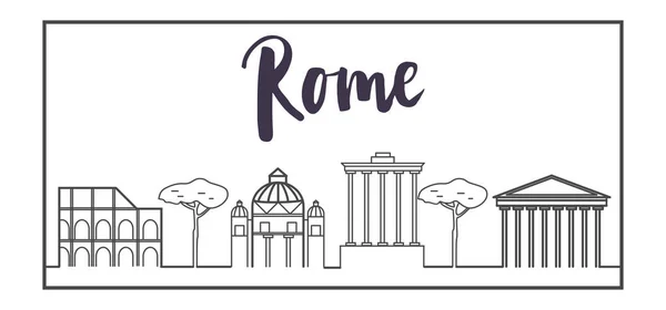 ライン アート ローマ建築、イタリアの建物のベクトル図、旅行コンセプト バナー ベクトル。近代的なライン スタイル。ビジネスと広告の web サイト。アプリと web デザインの要素 — ストックベクタ