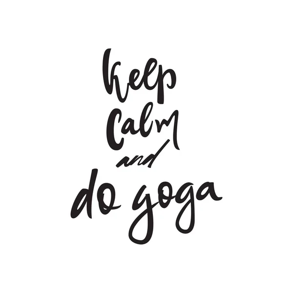 Mantenere la calma e fare yoga citazione. Immagine calligrafia vettoriale. Poster con scritte disegnate a mano, carta tipografica vintage. Manifesto di yoga per arredamento — Vettoriale Stock
