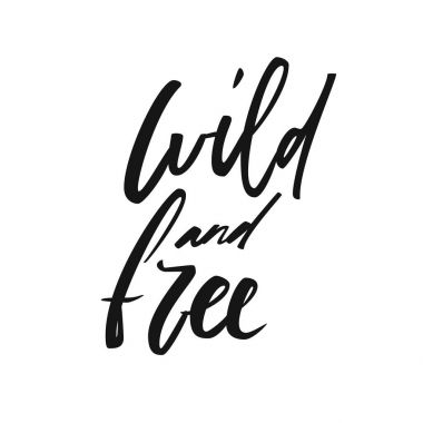 Vahşi ve ücretsiz alıntı. Vektör hat görüntü. Poster, tipografi kartı yazı elle çizilmiş.