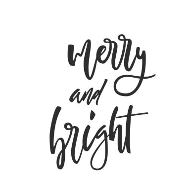 Merry ve Bright. El yazısı kaligrafik Noel posteri