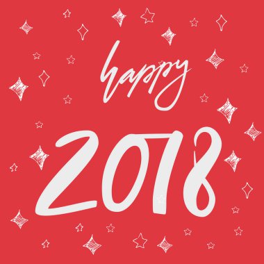 Happy 2018. Elle çizilmiş tebrik kartı ile hat Noel arka plan üzerinde yazı. Vektör çizim. Parşomen tasarım kartları, bindirmeleri, scrapbooks için. Vektör hat işareti