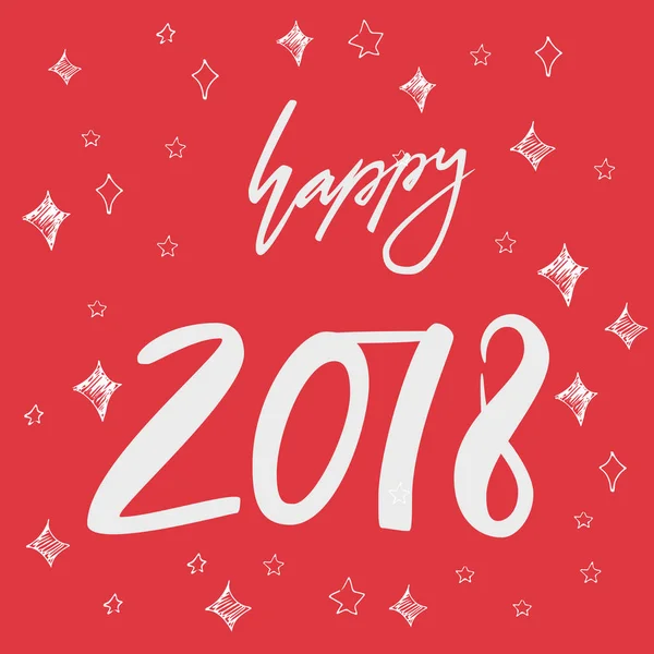 Happy 2018. Elle çizilmiş tebrik kartı ile hat Noel arka plan üzerinde yazı. Vektör çizim. Parşomen tasarım kartları, bindirmeleri, scrapbooks için. Vektör hat işareti