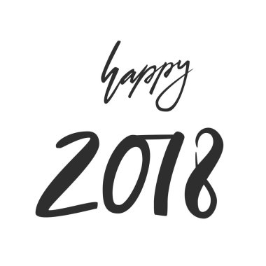Happy 2018. Elle çizilmiş tebrik kartı ile hat yazı. Vektör çizim