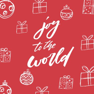 Dünya için joy. Noel ve yeni yıl hat ifade üzerinde arka izole tatil. Fırça mürekkep tipografi fotoğraf bindirmeleri, t-shirt, el ilanı, afiş tasarımı.